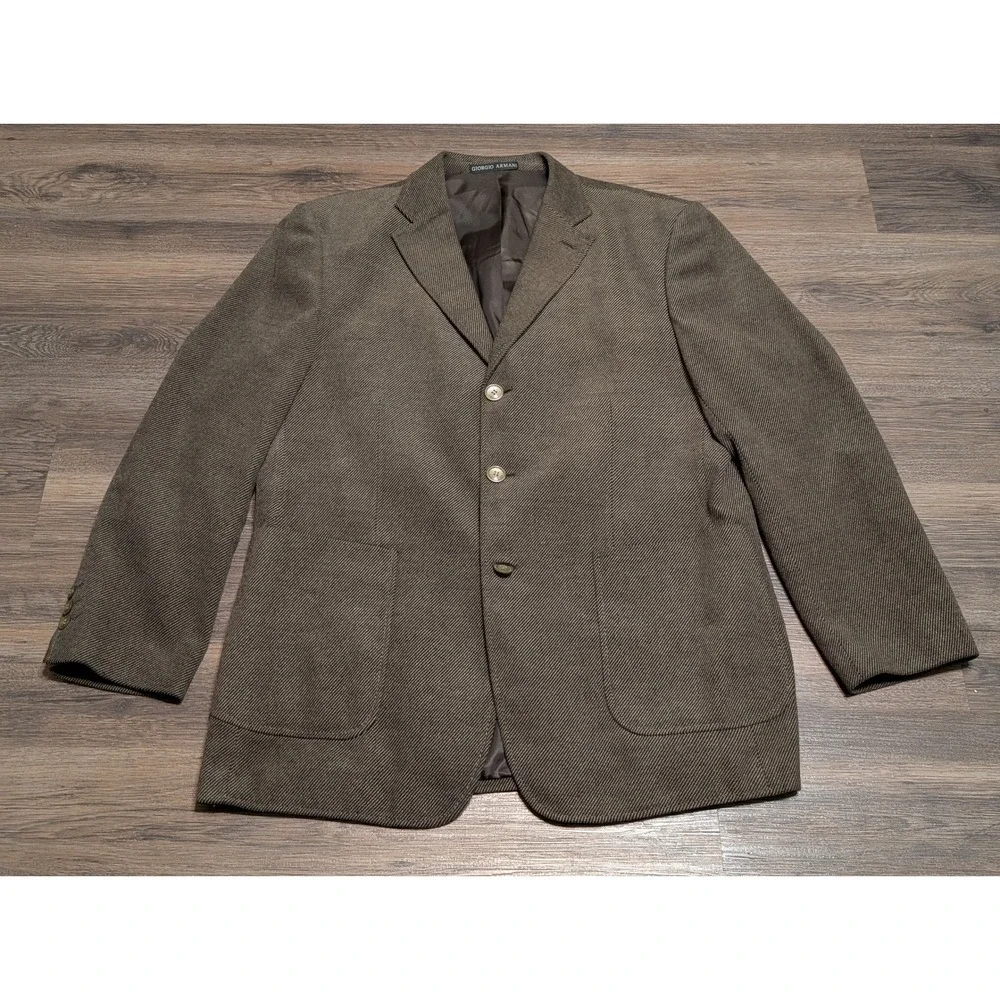 Giorgio Armani Mens‎ 3-Button Wool Blend Blazer Brown Stripe Elbow Patches 52/XL